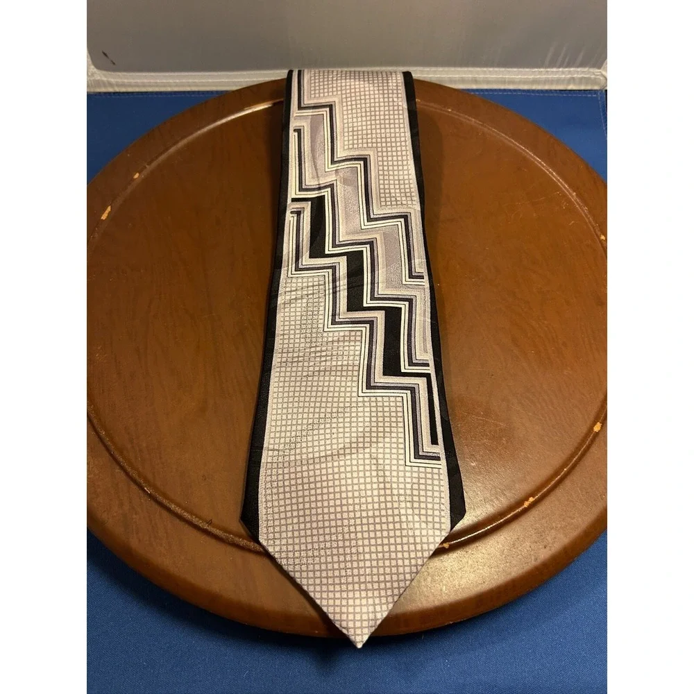 Fumagallis Black & Silver Men's 100% Silk Tie Striped‎ Necktie